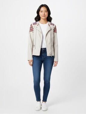 Rebecca Minkoff Cream Leather Jacket with Embroidery